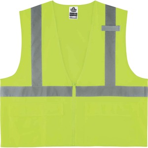 Ergodyne+8225Z+Type+R+Class+2+Standard+Solid+Vest+-+Large%2FExtra+Large+Size+-+Zipper+Closure+-+Fabric%2C+Polyester+-+Lime+-+Pocket%2C+Mic+Tab%2C+Reflective+-+1+Each