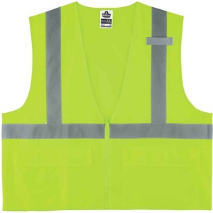 Ergodyne+8225Z+Type+R+Class+2+Standard+Solid+Vest+-+2-Xtra+Large%2F3-Xtra+Large+Size+-+Zipper+Closure+-+Fabric%2C+Polyester+-+Lime+-+Pocket%2C+Mic+Tab%2C+Reflective+-+1+Each