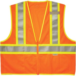 Ergodyne+8230Z+Type+R+Class+2+Two-Tone+Vest+-+2-Xtra+Large%2F3-Xtra+Large+Size+-+Zipper+Closure+-+Mesh+Fabric%2C+Polyester+Mesh+-+Orange+-+Pocket%2C+Mic+Tab%2C+Reflective+-+1+Each