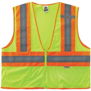 Ergodyne+8230Z+Type+R+Class+2+Two-Tone+Vest+-+2-Xtra+Large%2F3-Xtra+Large+Size+-+Zipper+Closure+-+Mesh+Fabric%2C+Polyester+Mesh+-+Lime+-+Pocket%2C+Mic+Tab%2C+Reflective+-+1+Each