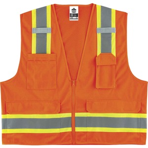 Ergodyne+8248Z+Type+R+Class+2+Two-Tone+Surveyors+Vest+-+Small%2FMedium+Size+-+Zipper+Closure+-+Poly%2C+Mesh+-+Orange+-+Pocket%2C+Mic+Tab%2C+Reflective+-+1+Each