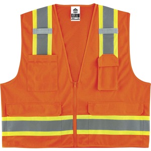 Ergodyne+8248Z+Type+R+Class+2+Two-Tone+Surveyors+Vest+-+4-Xtra+Large%2F5-Xtra+Large+Size+-+Zipper+Closure+-+Poly%2C+Mesh+-+Orange+-+Pocket%2C+Mic+Tab%2C+Reflective+-+1+Each