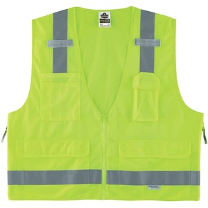 Ergodyne+8250Z+Type+R+Class+2+Surveyors+Vest+-+Small%2FMedium+Size+-+Zipper+Closure+-+Poly%2C+Mesh+-+Lime+-+Pocket%2C+Mic+Tab%2C+Reflective+-+1+Each