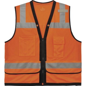 Ergodyne+8253HDZ+Type+R+Class+2+Heavy-Duty+Mesh+Surveyors+Vest+-+Small%2FMedium+Size+-+Zipper+Closure+-+Polyester+Mesh+-+Orange+-+Pocket%2C+Mic+Tab%2C+Reflective%2C+Breathable%2C+Heavy+Duty+-+1+Each