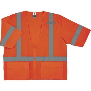 Ergodyne+8320Z+Type+R+Class+3+Standard+Vest+-+2-Xtra+Large%2F3-Xtra+Large+Size+-+Zipper+Closure+-+Polyester+Mesh+-+Orange+-+Pocket%2C+Mic+Tab%2C+Reflective+-+1+Each