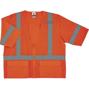 Ergodyne+8320Z+Type+R+Class+3+Standard+Vest+-+4-Xtra+Large%2F5-Xtra+Large+Size+-+Zipper+Closure+-+Polyester+Mesh+-+Orange+-+Pocket%2C+Mic+Tab%2C+Reflective+-+1+Each