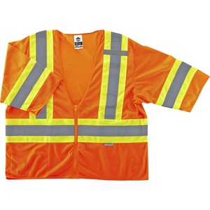 Ergodyne+8330Z+Type+R+Class+3+Two-Tone+Vest+-+2-Xtra+Large%2F3-Xtra+Large+Size+-+Zipper+Closure+-+Polyester+Mesh+-+Orange+-+Pocket%2C+Mic+Tab%2C+Reflective+-+1+Each