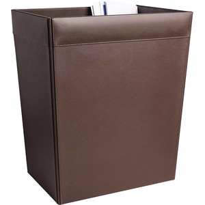 Dacasso+Leather+Waste+Basket+-+8+gal+Capacity+-+Leatherette%2C+Top+Grain+Leather+-+Chocolate+Brown+-+1+Each