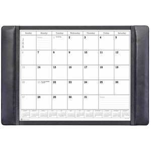 Dacasso+Leather+Calendar+Desk+Pad+-+Rectangular+-+12+Sheets+-+Top+Grain+Leather%2C+Leatherette%2C+Velveteen+-+Black