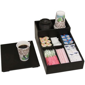 Dacasso+Leatherette+Coffee+Condiment+Organizer+-+Removable+Lid+-+Black+-+Velveteen%2C+Leatherette+-+1+Each