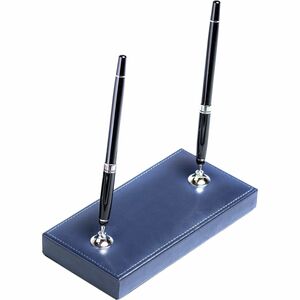 Dacasso+Bonded+Leather+Double+Pen+Stand+-+Bonded+Leather+-+Navy+Blue%2C+Silver+-+1+Each