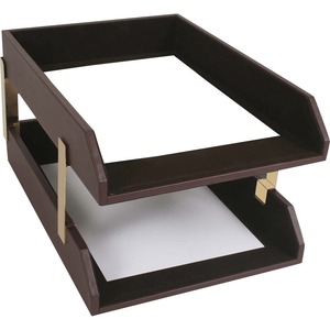 Dacasso+Leather+Double+Legal-Size+Trays+-+Desktop+-+Chocolate+Brown+-+Top+Grain+Leather%2C+Velveteen%2C+Felt+-+1+Each