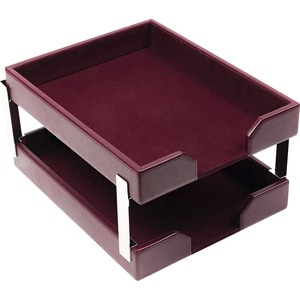 Dacasso+Bonded+Leather+Double+Letter+Trays+-+Desktop+-+Burgundy+-+Bonded+Leather%2C+Velveteen+-+1+Each