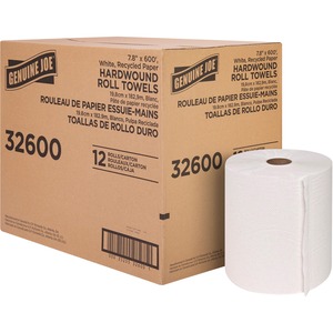 Genuine+Joe+Hardwound+Roll+Paper+Towels+-+7.80%26quot%3B+x+600+ft+-+2%26quot%3B+Core+-+White+-+Paper+-+12+%2F+Carton