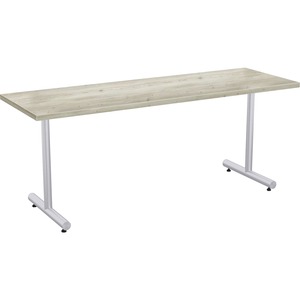 Special-T Kingston Training Table Component - Aged Driftwood Rectangle Top - Metallic Sand T-shaped Base - 72