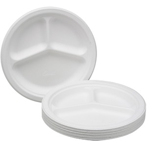 SKILCRAFT%C2%AE+Triple+Compartment+Paper+Plates+-+Disposable+-+10.3%26quot%3B+Diameter+-+White+-+Paper+Body+-+500+%2F+Box
