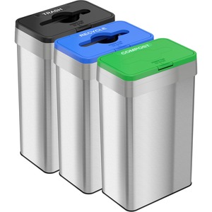 HLS+Commercial+21-Gallon+Trash%2FRecycle%2FCompost+Can+Set+-+Push+Button+Opening+-+21+gal+Capacity+-+Rectangular+-+Fingerprint+Proof%2C+Smudge+Resistant%2C+Easy+to+Clean+-+34%26quot%3B+Height+x+10.3%26quot%3B+Width+x+16%26quot%3B+Depth+-+Stainless+Steel+-+Silver+-+1+Each