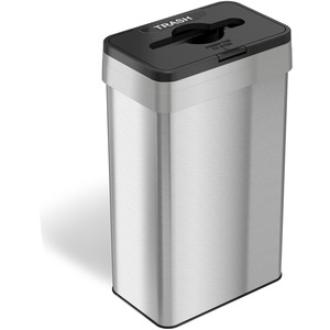 HLS+Commercial+21-Gallon+Rectangular+Open+Trash+Can+-+Push+Button+Opening+-+21+gal+Capacity+-+Rectangular+-+Fingerprint+Proof%2C+Smudge+Resistant%2C+Easy+to+Clean+-+34%26quot%3B+Height+x+10.3%26quot%3B+Width+x+16%26quot%3B+Depth+-+Stainless+Steel+-+Silver+-+1+Each