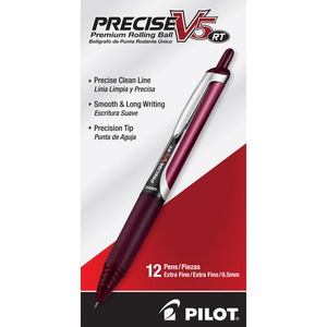 PRECISE+Rollingball+0.5mm+Retractable+Pen+-+0.5+mm+Extra+Fine+Pen+Point+-+Refillable+-+Retractable+-+Red+Ink+-+Liquid+-+Rubber+Barrel+-+1+Dozen