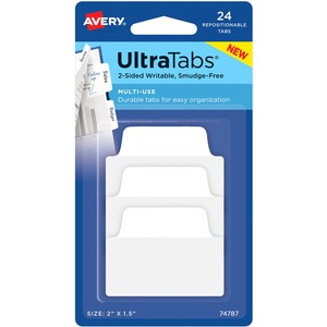 Avery%C2%AE+Ultra+Tabs+Repositionable+Multi-Use+Tabs+-+24+Tab%28s%29+-+8+Tab%28s%29%2FSet+-+Clear+Film%2C+White+Paper+Tab%28s%29+-+3
