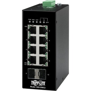 Tripp Lite by Eaton 8-Port Unmanaged Industrial Gigabit Ethernet Switch 10/100/1000 Mbps 2 GbE SFP Slots -40Â&deg; to 75Â&deg;C DIN Mount - TAA Compliant