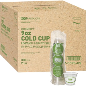 Eco-Products GreenStripe Cold Cups - 9 fl oz - 500 / Carton - Clear - Polylactic Acid (PLA) - Cold Drink