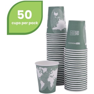 Eco-Products World Art Hot Drink Cups - 12 fl oz - 50 / Pack - Multi - Polylactic Acid (PLA), Resin, Paper - Hot Drink