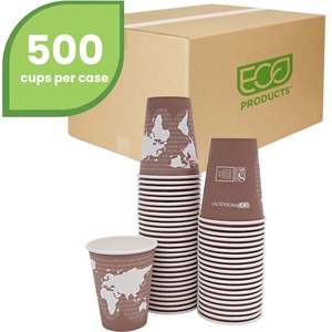 Eco-Products World Art Hot Drink Cups - 2.50 quart - 500 / Carton - Multi - Polylactic Acid (PLA), Resin, Paper - Hot Drink