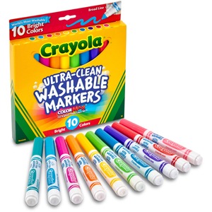 Crayola+Ultra-Clean+Washable+Markers+-+Broad+Conical+Marker+Point+-+Washable+-+Assorted+Ink+-+Water+Based+-+Assorted+Barrel+-+10+%2F+Pack