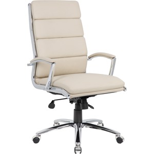 Boss Executive CaressoftPlus Chair - Beige Vinyl Seat - Beige Vinyl Back - Chrome Metal Frame - 5-star Base - 1 / Carton
