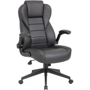 Boss Executive LeatherPlus Chair - Black Vinyl Seat - Black Vinyl Back - High Back - 5-star Base - Armrest - 1 / Carton