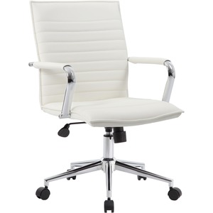 Boss Hospitality Task Chair w/ Arms - White Vinyl Seat - White Vinyl Back - 5-star Base - Armrest - 1 / Carton