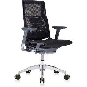 Eurotech Powerfit Chair - Black Mesh Seat - Black Mesh Back - Charcoal Frame - 5-star Base - Armrest - 1 Each