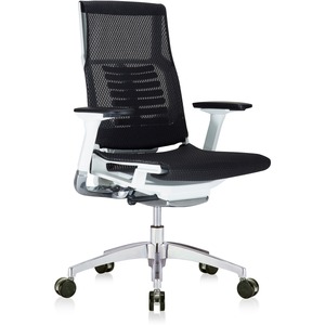 Eurotech Powerfit Chair - Black Mesh Seat - White Mesh Back - White Frame - 5-star Base - Armrest - 1 Each