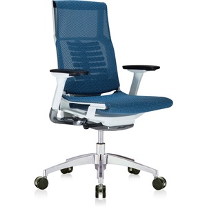 Eurotech Powerfit Chair - Blue Mesh Seat - White Mesh Back - White Frame - 5-star Base - Armrest - 1 Each