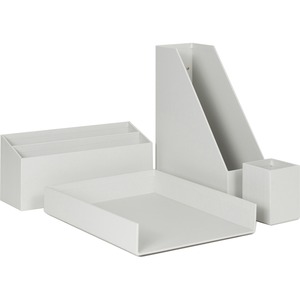 U+Brands+4-Piece+Desk+Organization+Set+-+Desktop+-+Paper+Wrapped+-+Gray+-+Chipboard%2C+Paper+-+1+Each