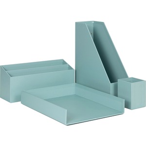 U+Brands+4-Piece+Desk+Organization+Set+-+Desktop+-+Paper+Wrapped+-+Teal+-+Chipboard%2C+Paper+-+1+Each