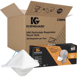 Kleenguard+N95+Pouch+Respirator+-+Recommended+for%3A+Face+-+Regular+Size+-+White%2C+Blue+-+Comfortable%2C+Breathable%2C+Adjustable+Nose-piece%2C+Lightweight%2C+Foldable%2C+Head+Strap%2C+Particle+Filtration+Efficiency+%28PFE%29+-+12+%2F+Carton