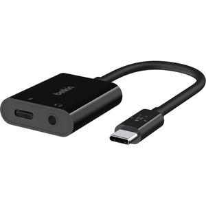 Belkin 3.5mm Audio + USB-C Charge Adapter - Mini-phone/USB-C Audio/Data Transfer Cable - First End: 1 x USB Type C - Male - Second End: 1 x USB Type C - Female, 1 x Mini-phone Audio - Female - Black
