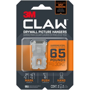 3M+CLAW+Drywall+Picture+Hanger+-+65+lb+%2829.48+kg%29+Capacity+-+2%26quot%3B+Length+-+for+Pictures%2C+Project%2C+Mirror%2C+Frame%2C+Home%2C+Decoration+-+Steel+-+Gray+-+2+%2F+Pack