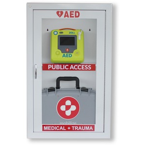 ZOLL+Medical+AED+Combo+Wall+Cabinet+with+Alarm+-+22.5%26quot%3B+x+8%26quot%3B+x+36%26quot%3B+-+Damage+Resistant%2C+See-through+Window+-+Gray+-+Steel