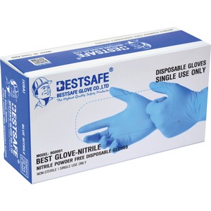 BestSafe Single-use Nitrile Glove - Contaminant Protection - Large Size - For Right/Left Hand - Blue - Puncture Resistant, Powder-free, Latex-free - For Multipurpose - 100 / Box - 4 mil Thickness