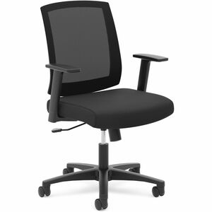 HON Prominent Chair - Fabric Seat - Black Mesh Back - Black Frame - Mid Back - 5-star Base - Black - Armrest