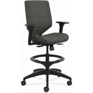 HON Solve Sitting Stool - Fabric Seat - Charcoal Fabric, Mesh Back - Black Frame - Mid Back - 5-star Base - Ink
