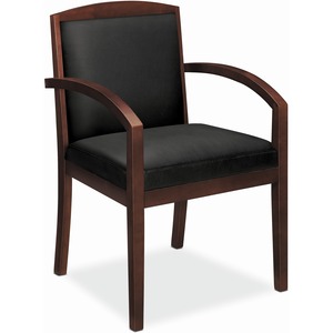 HON Topflight Chair - Black Bonded Leather Seat - Black Bonded Leather Back - Mahogany Hardwood Frame - Black - Armrest