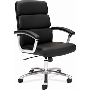 HON Traction Chair - Black Bonded Leather Seat - Black Bonded Leather Back - Polished Aluminum Frame - High Back - 5-star Base - Black