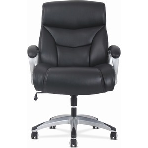 HON Sadie Chair - Bonded Leather Seat - Black Bonded Leather Back - Silver Frame - High Back - Black