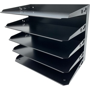 Huron+Horizontal+Slots+Desk+Organizer+-+5+Compartment%28s%29+-+Horizontal+-+15%26quot%3B+Height+x+15%26quot%3B+Width+x+8.75%26quot%3B+Depth+-+Durable%2C+Label+Holder+-+Black+-+Steel+-+1+Each