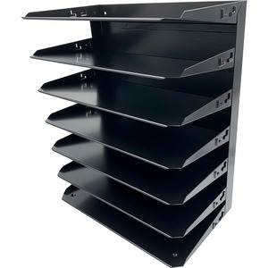 Huron+Horizontal+Slots+Desk+Organizer+-+7+Compartment%28s%29+-+Horizontal+-+15%26quot%3B+Height+x+15%26quot%3B+Width+x+8.75%26quot%3B+Depth+-+Durable+-+Black+-+Steel+-+1+Each