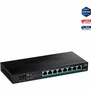 TRENDnet 8-Port Unmanaged 2.5G PoE+ Switch - 8 Ports - 2.5 Gigabit Ethernet - 2.5GBase-T - TAA Compliant - 2 Layer Supported - 12 W Power Consumption - 100 W PoE Budget - Twisted Pair - PoE Ports - Wall Mountable - Lifetime Limited Warranty